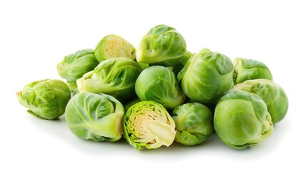 Fresh and Healthy Brussel Sprouts Isolated on White Background - Green Germinating Sprouts