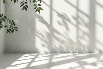 Abstract background with shadows of leaves on white wall