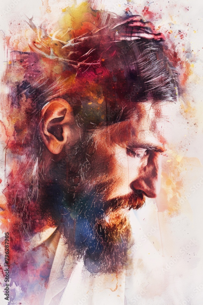 Poster realistic painting of a man with a beard. suitable for art and portrait concepts