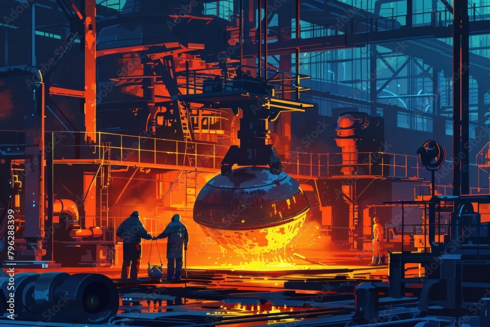 Poster group of men working in a factory, suitable for industrial concepts