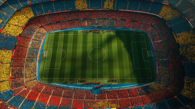 A soccer field with a crowd of people watching the game