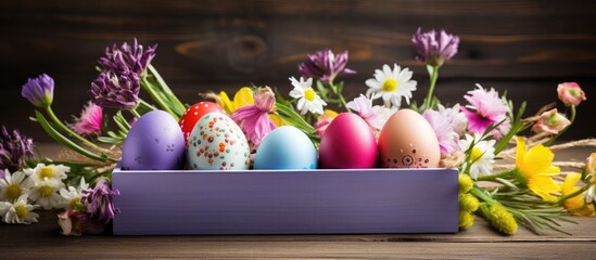 Naklejka premium Colorful Easter Eggs in Purple Box
