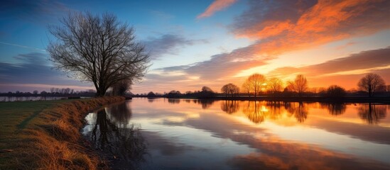 River tree sunset view