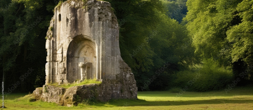 Poster stone structure amidst trees and grass