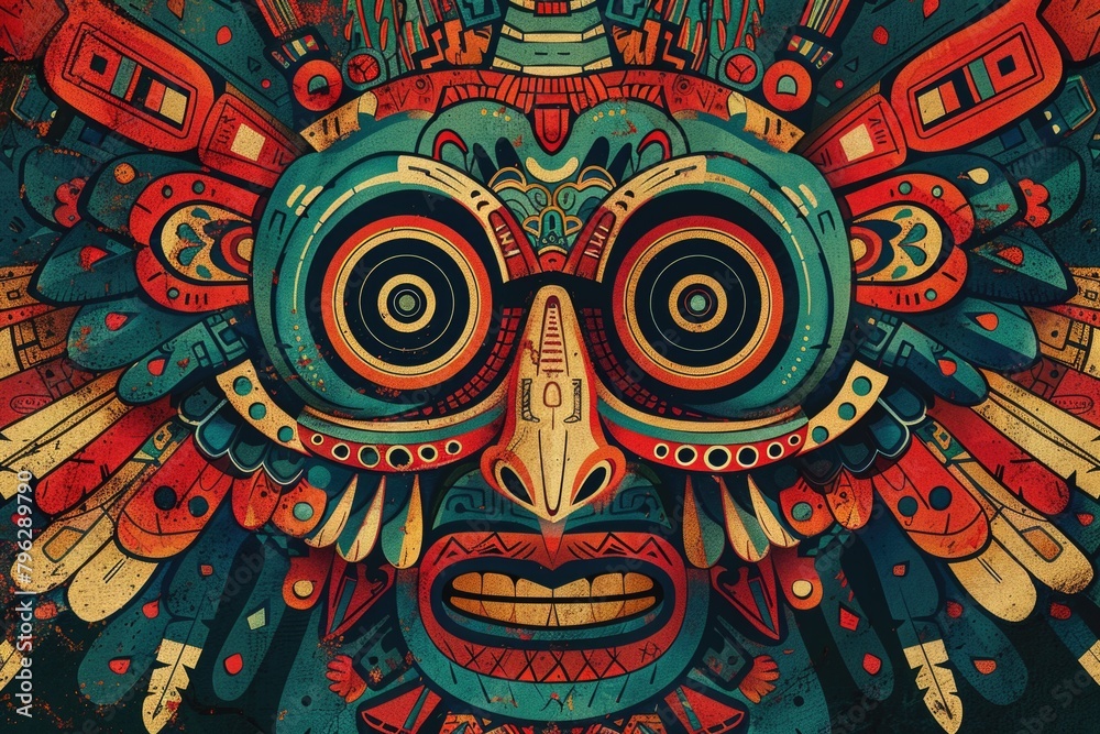Poster colorful drawing of a face with a bird's head, suitable for various design projects