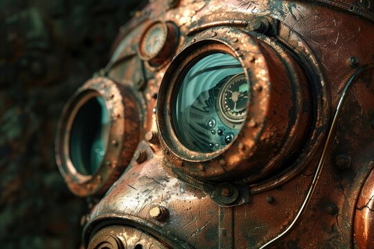 Detailed shot of an antique diving helmet. Perfect for historical or nautical themes