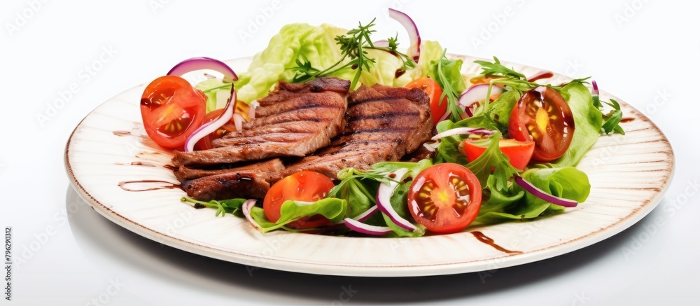 Poster close-up of plate with assorted meat and veggies