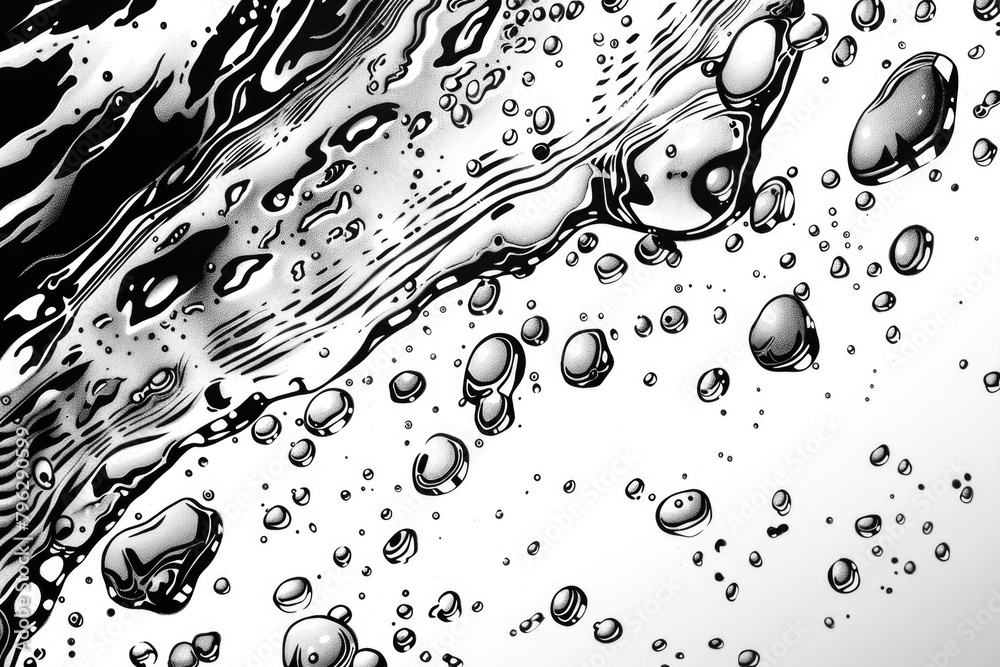 Poster close-up photo of water bubbles in monochrome. perfect for science or abstract backgrounds
