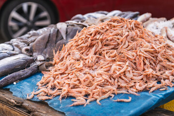 Fish and Shrimps on a market in Casablanca, Morocco