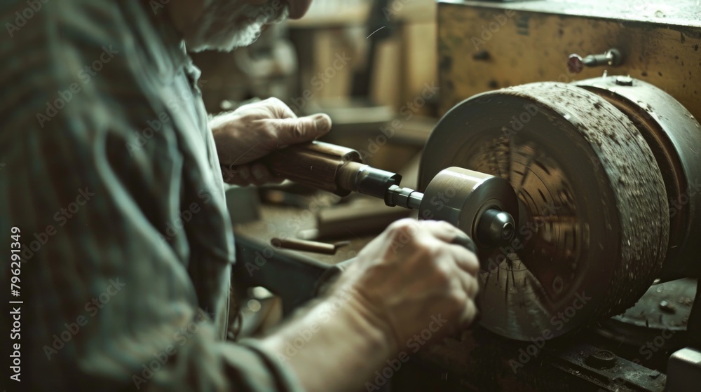 Poster A man working on a machine in a workshop. Suitable for industrial concepts