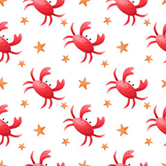 seamless pattern with cute crab and starfish. pattern for children, textile, website, background, gift wrapping,  vector print or fabric. background in a marine theme