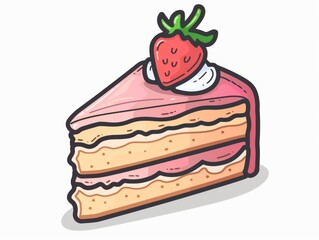 Food art A rectangular slice of cake topped with a fresh strawberry, a gesture of natural foods and ingredients to produce a delicious treat