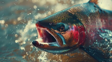Fly Fishing Catch: Steelhead Trout in Cold Waters - A beautiful shot of a Steelhead Trout caught