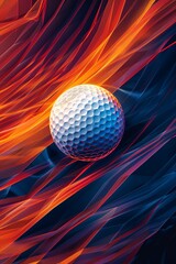 A stylized illustration of a golf ball in motion, with geometric patterns and vibrant colors enhancing the sense of speed 8K , high-resolution, ultra HD,up32K HD - obrazy, fototapety, plakaty