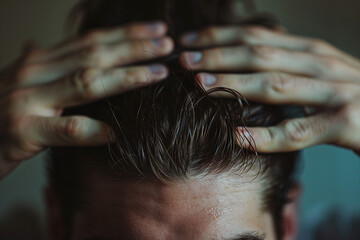 Naklejka premium Close up image of hands touch hair created with generative ai concept