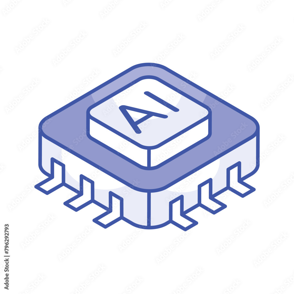 Wall mural download this isometric icon of ai processor, microprocessor vector