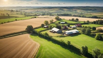 Tranquil Aerial Views of Rural Landscapes: Ideal for Promoting Agritourism and Rural Retreats - obrazy, fototapety, plakaty