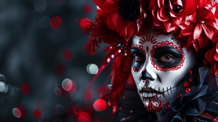 Day of the dead skeleton face painting background with plenty of space for text overlay