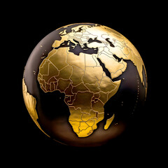 Globe in the form of a golden ball on the dark background. Decorative element.	