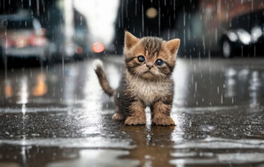 Kitten in the Rain: Capturing Moments of Solitude and Sadness