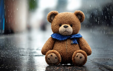 Lonely Teddy Bear in the Rain: Heartfelt Solitude