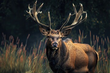 Close up of a deer with impressive antlers, suitable for wildlife and nature themes