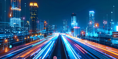 Fototapeta na wymiar .Urban Velocity Lights, City Pulse: A High-Speed Journey Through Urban Dynamics