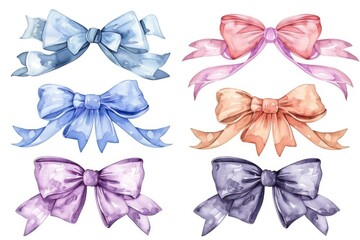 Set of four different colored bows on a white background. Ideal for gift wrapping and decoration projects