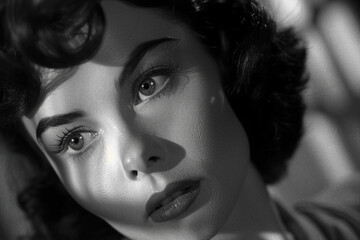 Portrait of beautiful young femme fatale woman in cinematic film black white style generative AI