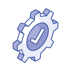 Tick inside cogwheel, concept isometric icon of verified settings