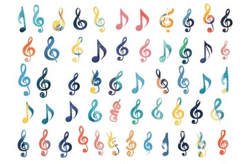 Vibrant musical notes painted in various colors. Perfect for music-related designs - obrazy, fototapety, plakaty