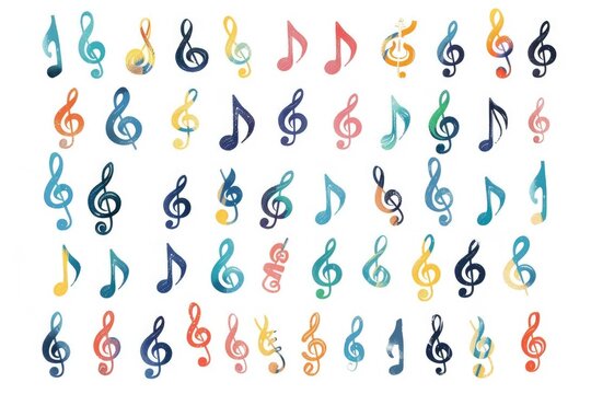 Vibrant musical notes painted in various colors. Perfect for music-related designs