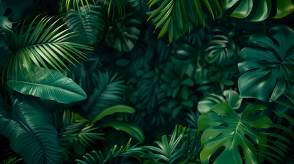 Fototapeta na wymiar Lush tropical foliage in moody lighting. Generative AI