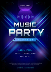 Purple Music Disco Party Poster Flyer Template. Vector illustration template for concert, disco, club party, event invitation, cover festival.