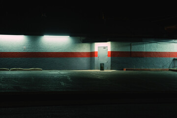 External facade and door of a shop at night