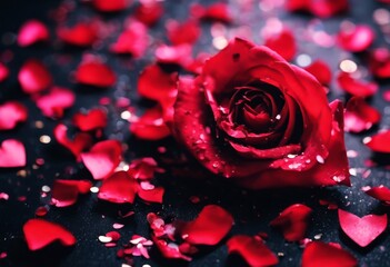 'valentine rose bg background red petals confetti falling black flower wallpaper bloom blossom love celebration clean decorative romance romantic f'