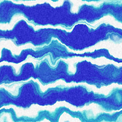 Wavy tie Dye stripe with linen effect seamless texture. Masculine blue white striped print background. 