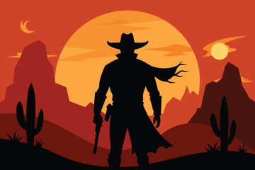 Cowboy Silhouette in the Desert vector design