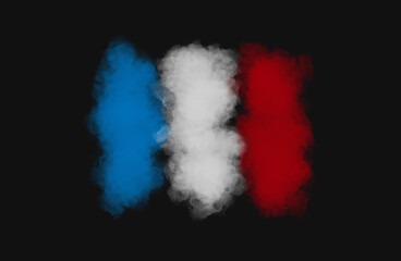 Wektor, flaga Francji na czarnym tle. Ślad lotniczej chmury. Trzy kolory.