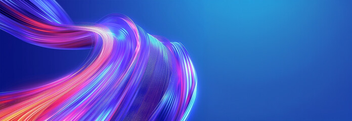Neon wave moving. Abstract colorful wavy background in bright neon blue and violet colors. Modern colorful wallpaper. 3d rendering.