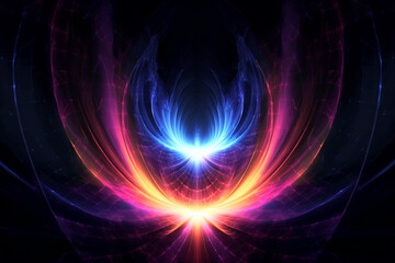 Vibrant abstract background with a luminous central energy point radiating colorful light