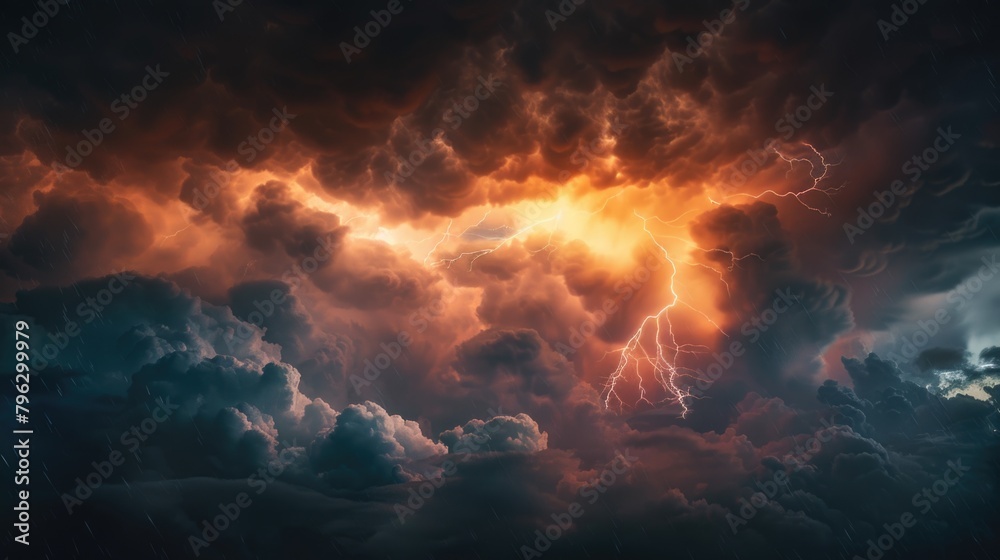 Poster Dramatic image of a large cloud filled with lightning. Suitable for weather-related designs