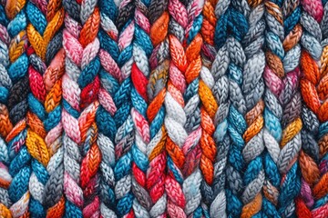 Detailed close-up of a vibrant knitted blanket, perfect for cozy home decor projects