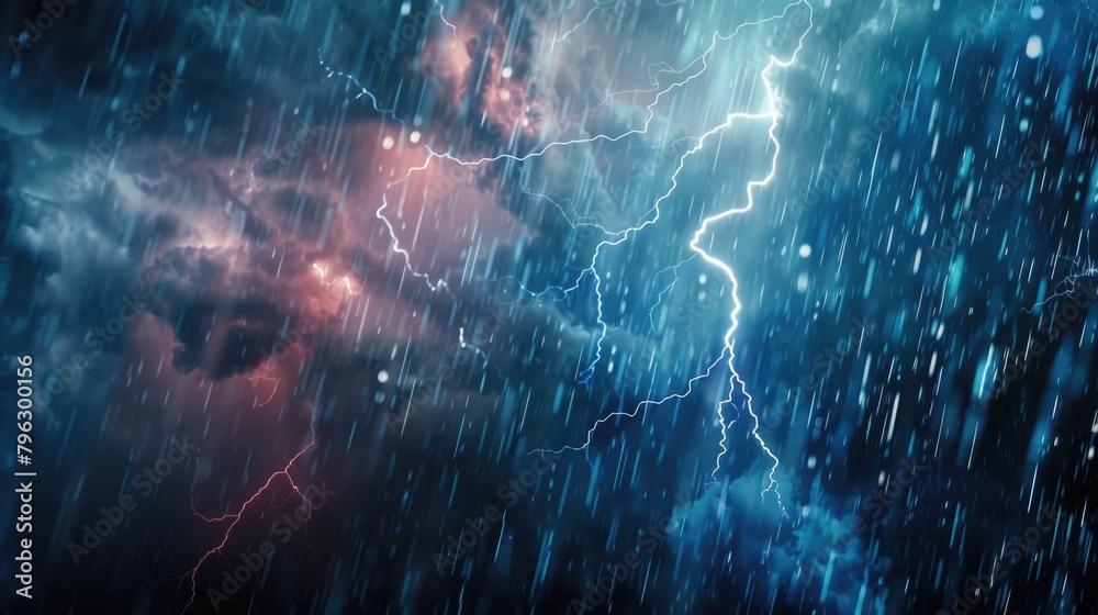 Poster dramatic image of lightning bolt striking through cloudy sky. suitable for weather-related designs