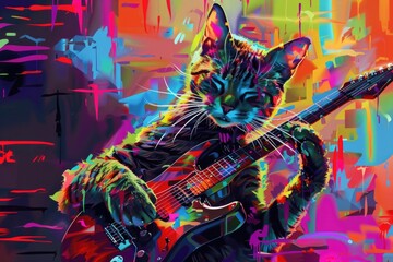 A cute cat playing a guitar, perfect for music lovers