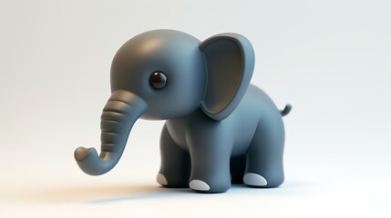 A cute and adorable 3D rendering of an elephant. The elephant is gray with white accents on its feet and has big, floppy ears.