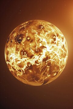 Detailed view of a planet with a distant sun, suitable for astronomy concepts