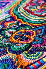 Close-up of a vibrant rug on a table, suitable for home decor