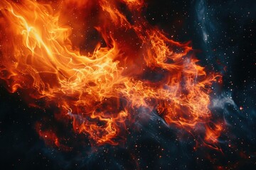Close up of a fire burning on a black background. Suitable for use in design projects or as a background image