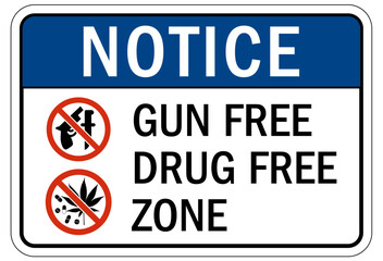 No gun allowed sign drug free gun free zone - obrazy, fototapety, plakaty